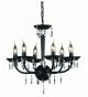 Modern Moulded Black Glass 8 Light Chandelier with Crystal Drops 