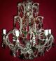 Antique 19th Century Coloured Drop Crystal 6 Light Chandelier.
