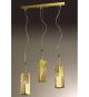 Forme Design gold triple chandelier that has drill, flame cut & glass details