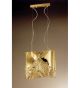 Forme Design gold chandelier that has drill, flame cut & glass details